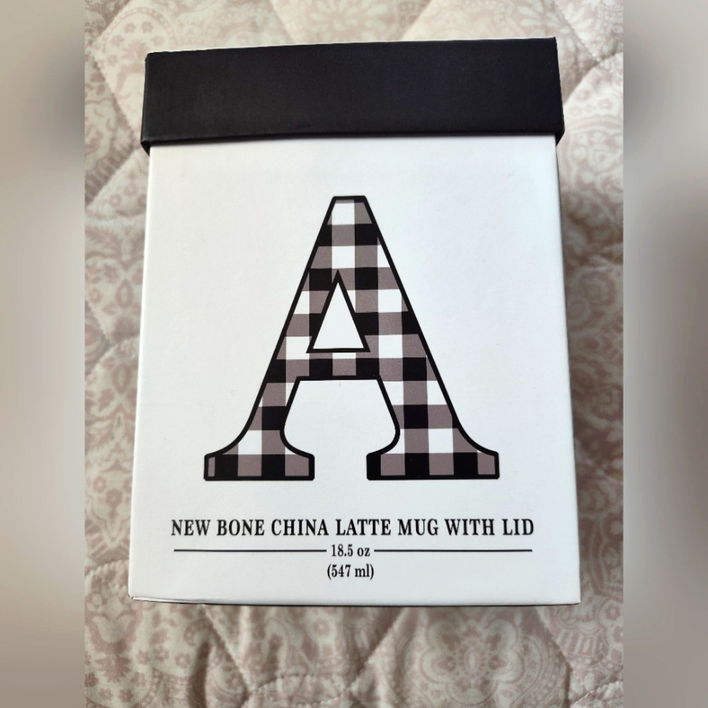 Plaid Letter A Latte Mug with Lid